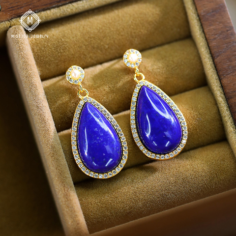 Gems Lapis Lazuli Jewelry with Natural Pearl Drop Earrings