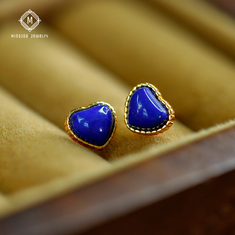 S925 Silver Lapis Lazuli Heart Stud Earrings