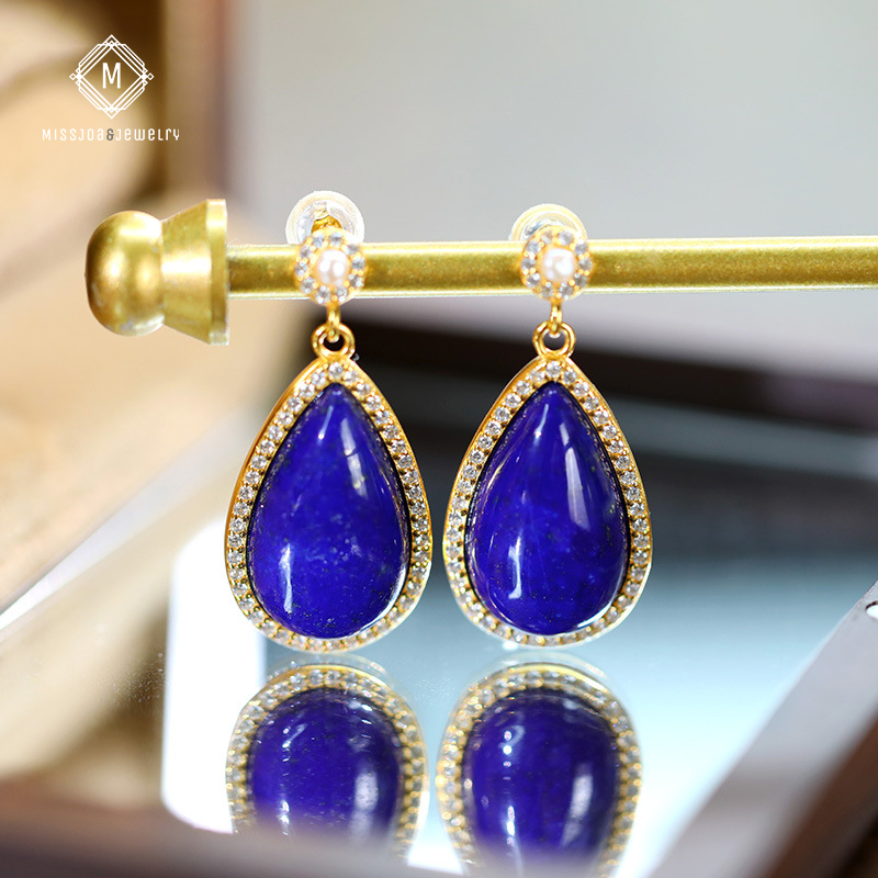 Gems Lapis Lazuli Jewelry with Natural Pearl Drop Earrings