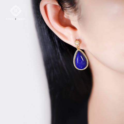 Gems Lapis Lazuli Jewelry with Natural Pearl Drop Earrings