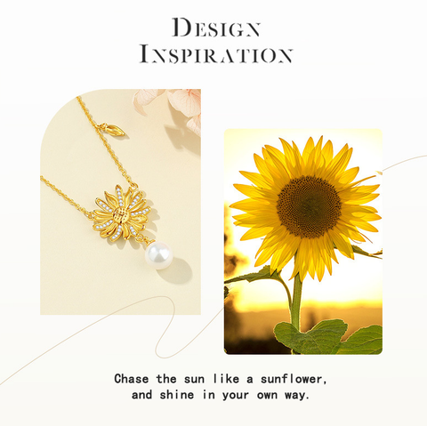 S925 Sunflower Radiance Necklace with Pearl