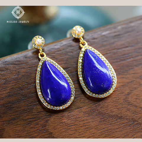 Gems Lapis Lazuli Jewelry with Natural Pearl Drop Earrings