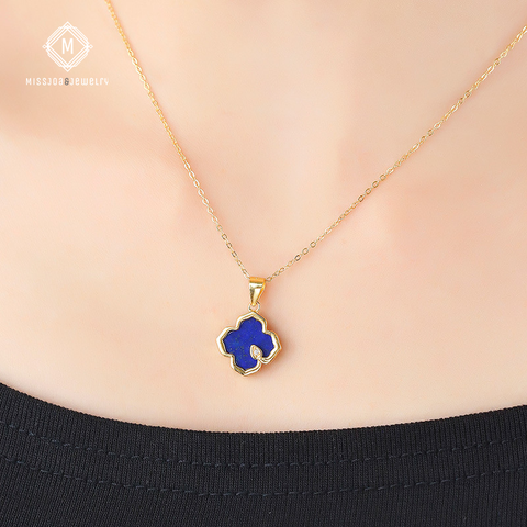 Fortune Clover 24K Gold-Plated Necklace with Lapis Lazuli Stone(Chain not included)