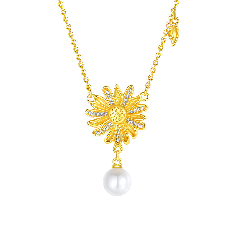 S925 Sunflower Radiance Necklace with Pearl