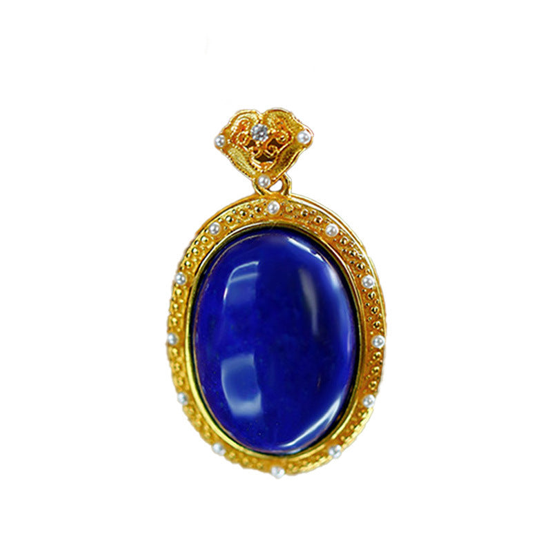 24K Cabochon Lapis Lazuli Necklace with Pearl(Chain not included)