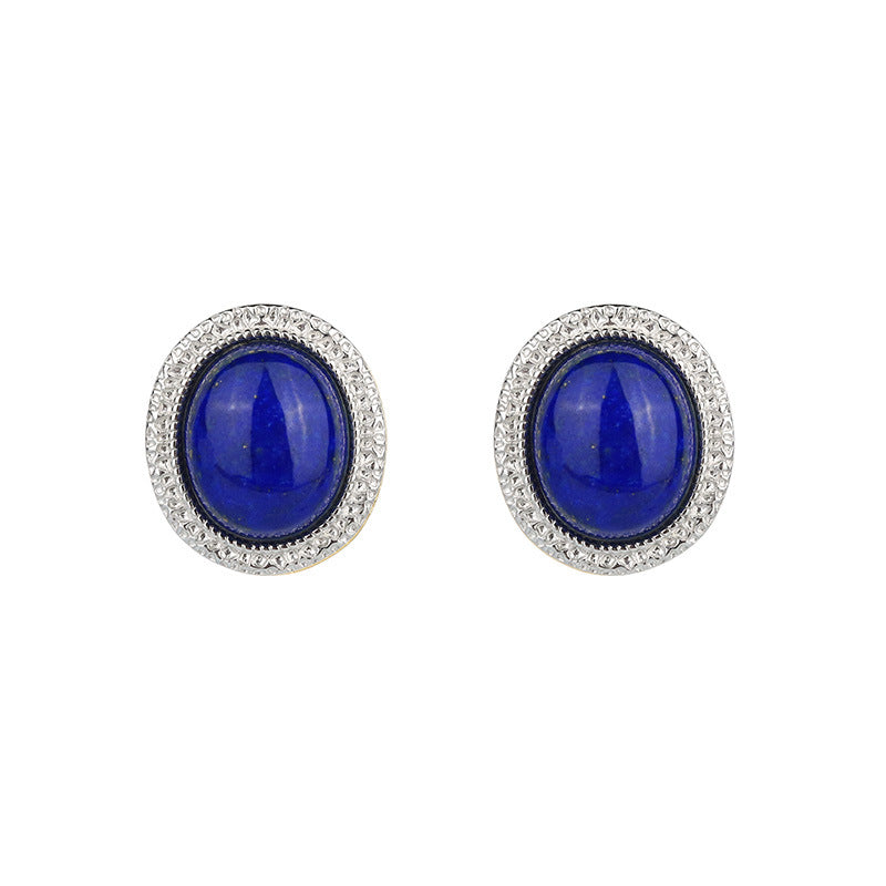 Platinum Vintage Cabochon Lapis Lazuli Earrings