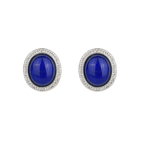 Platinum Vintage Cabochon Lapis Lazuli Earrings