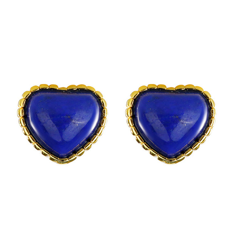 S925 Silver Lapis Lazuli Heart Stud Earrings