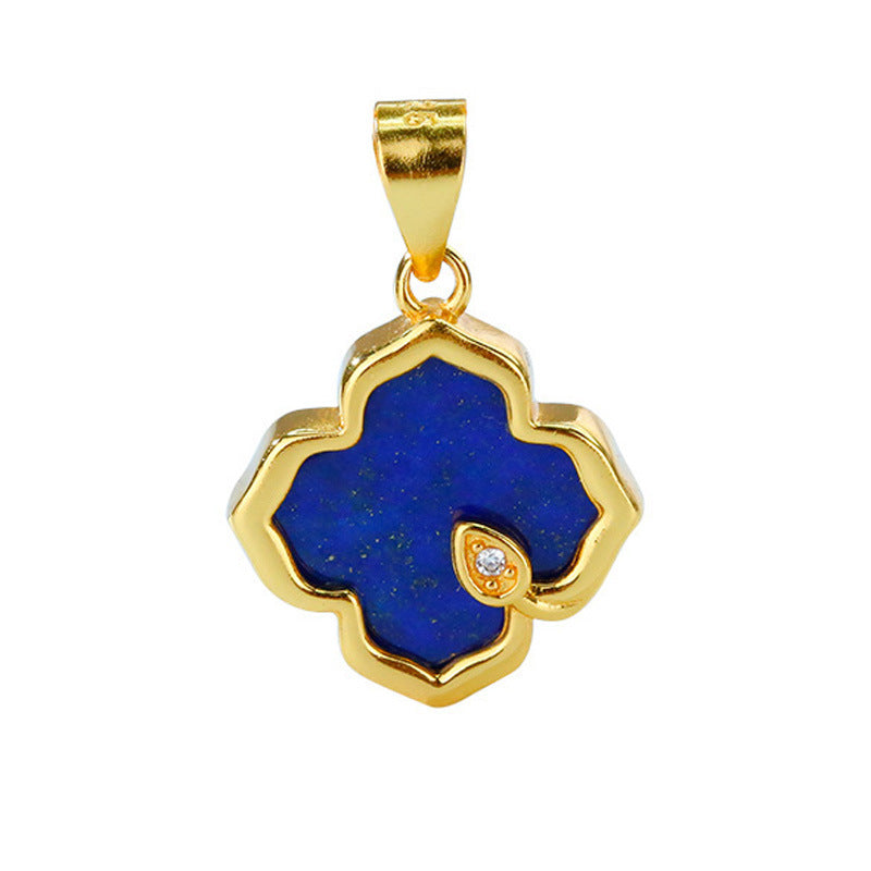 Fortune Clover 24K Gold-Plated Necklace with Lapis Lazuli Stone(Chain not included)