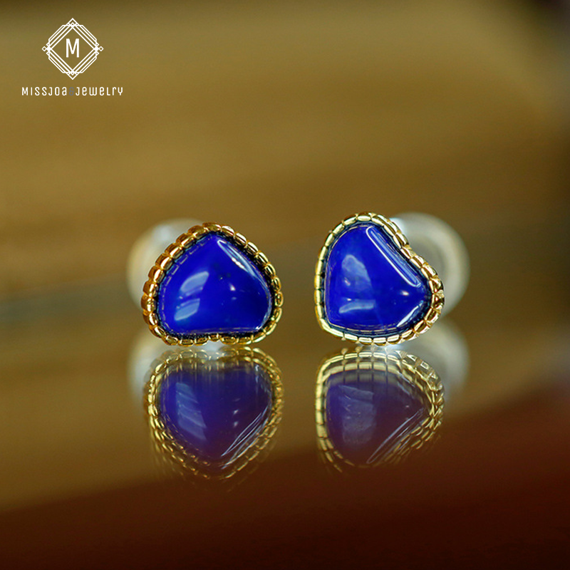 S925 Silver Lapis Lazuli Heart Stud Earrings