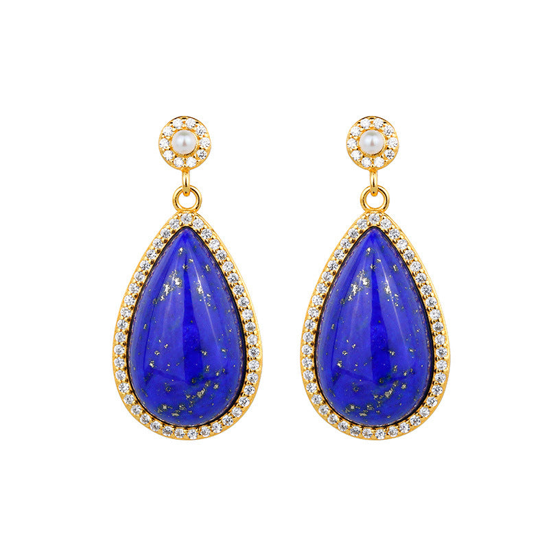 Gems Lapis Lazuli Jewelry with Natural Pearl Drop Earrings