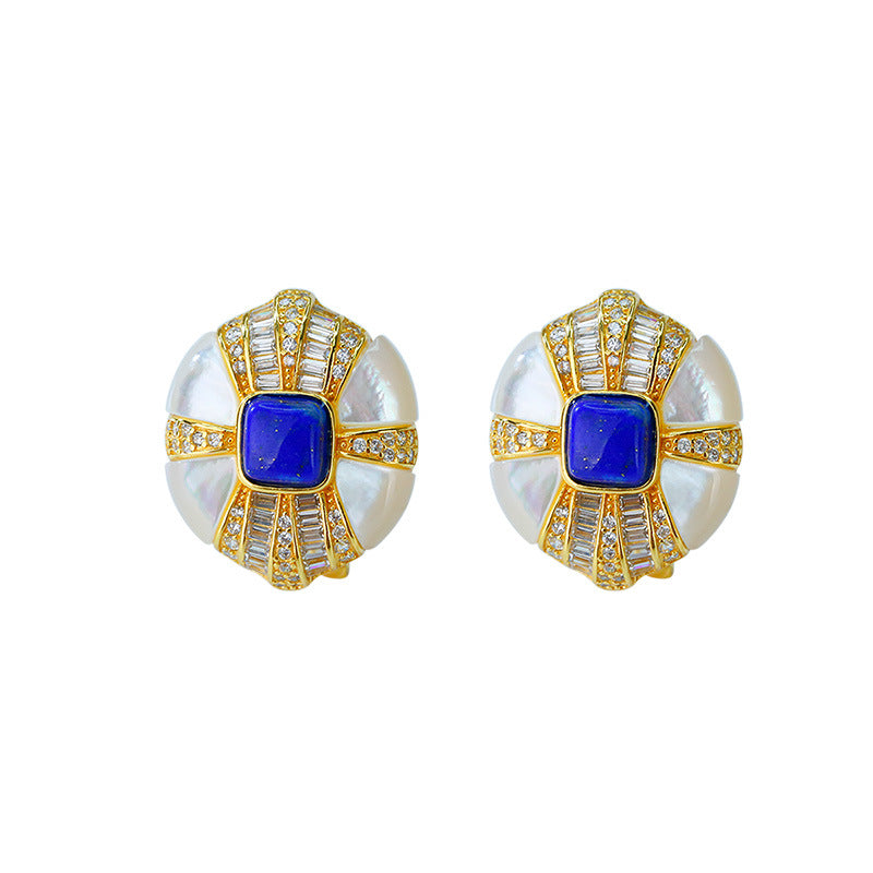 Lapis Lazuli Stone and Mother of Pearl Earrings