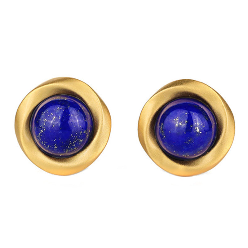 24K Gold-Plated Circle Lapis Lazuli Earrings