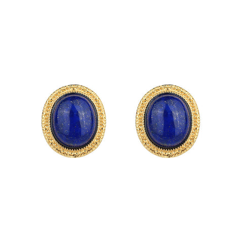 Platinum Vintage Cabochon Lapis Lazuli Earrings