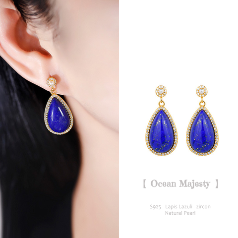 Gems Lapis Lazuli Jewelry with Natural Pearl Drop Earrings