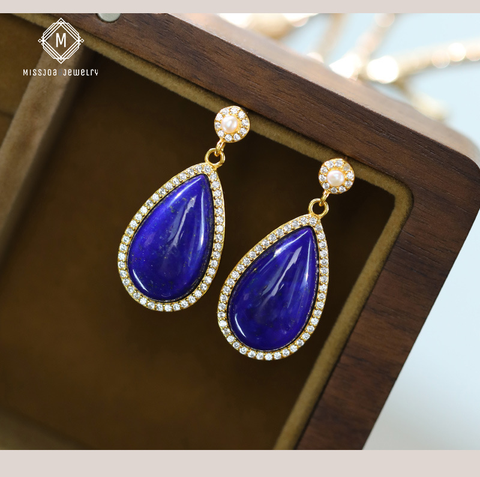 Gems Lapis Lazuli Jewelry with Natural Pearl Drop Earrings