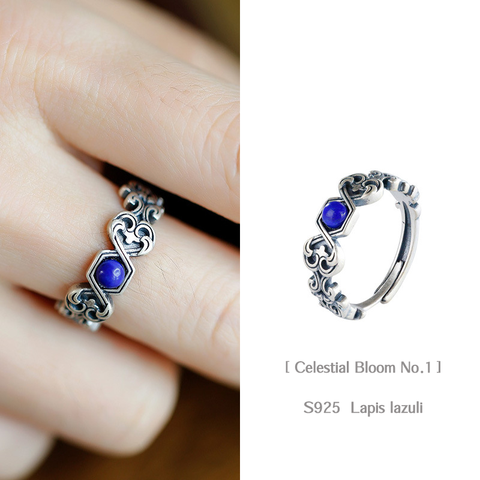 Celestial Bloom SET | Shube sterling silver lapis lazuli ring set