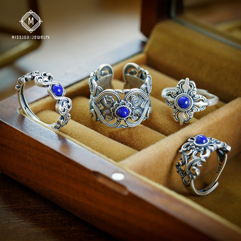 Celestial Bloom SET | Shube sterling silver lapis lazuli ring set